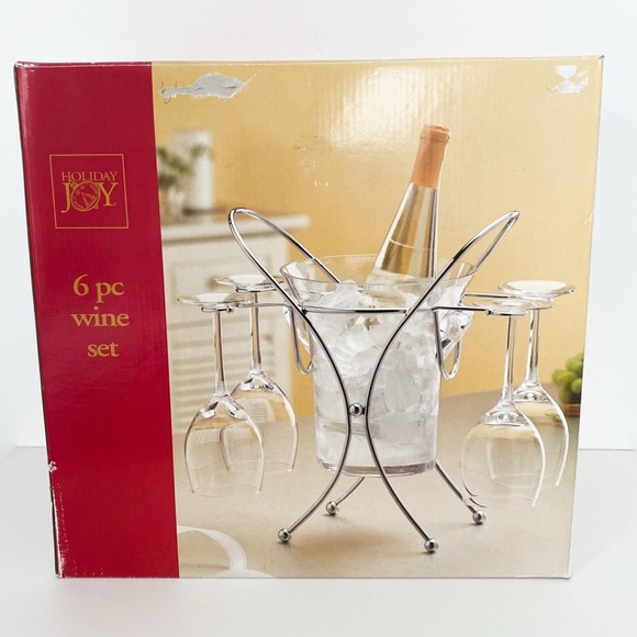 Vintage Holiday Joy 6-Piece Wine Set with Stand - Ice Bucket Set - Picture 6 of 7